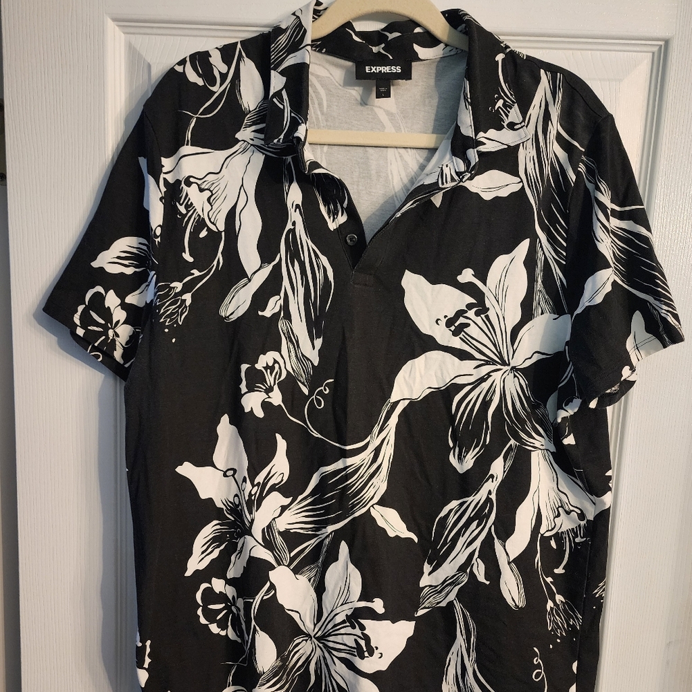 Express Mens Slim Fit Floral Polo Shirt